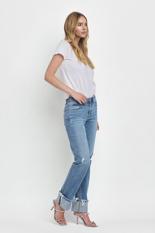 Mid Rise Cuff Jeans