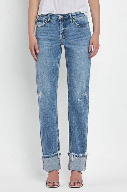 Mid Rise Cuff Jeans