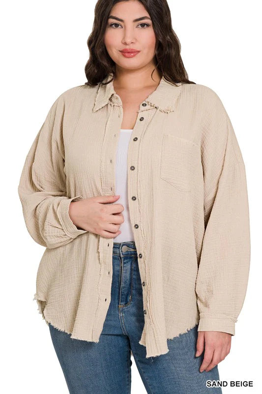 Raw Edge Button Up