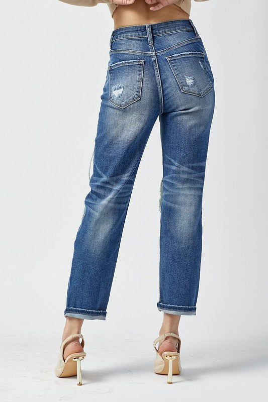 High Rise Crop Patch Jeans