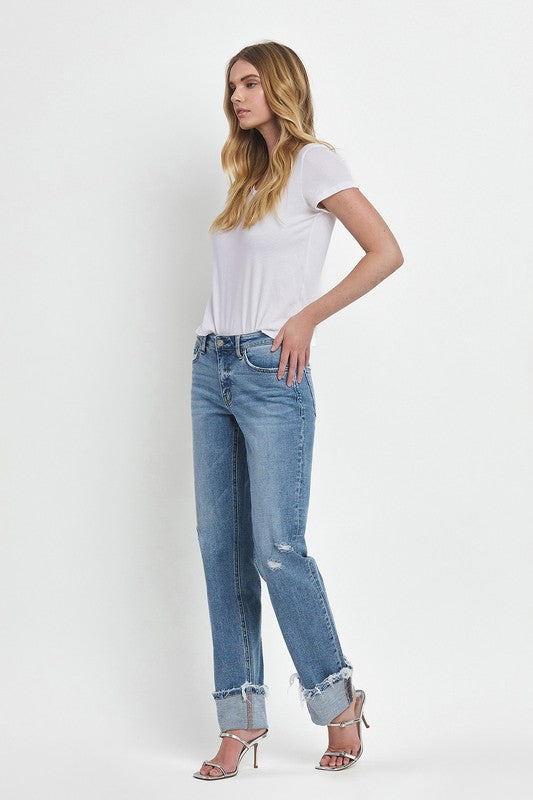Mid Rise Cuff Jeans