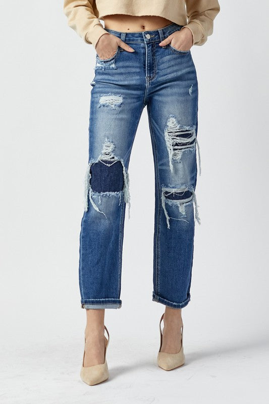 High Rise Crop Patch Jeans