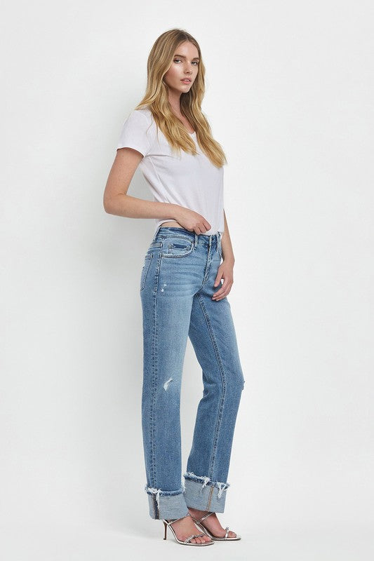 Mid Rise Cuff Jeans
