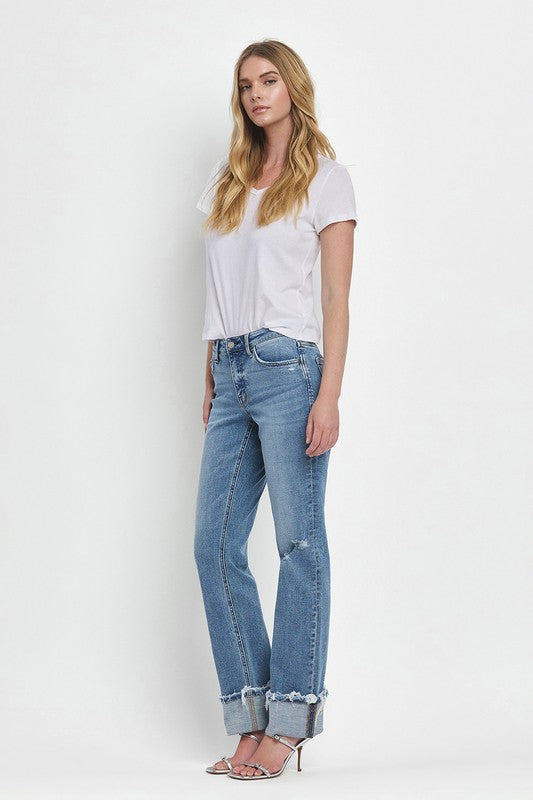 Mid Rise Cuff Jeans