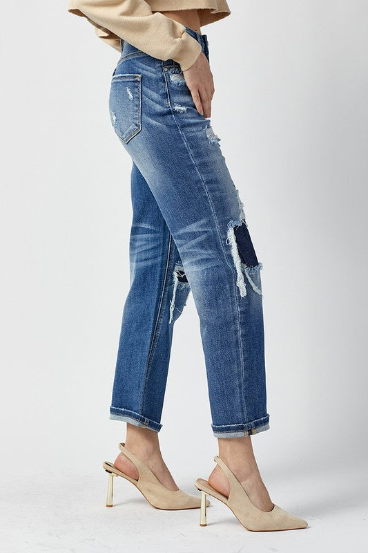 High Rise Crop Patch Jeans