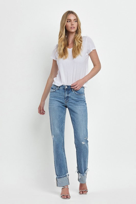 Mid Rise Cuff Jeans