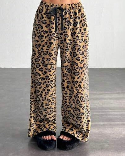 Fleece Leopard Print Pants
