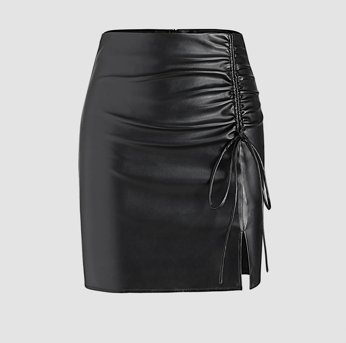 Faux Leather Ruched Skirt. Fits M-L.
