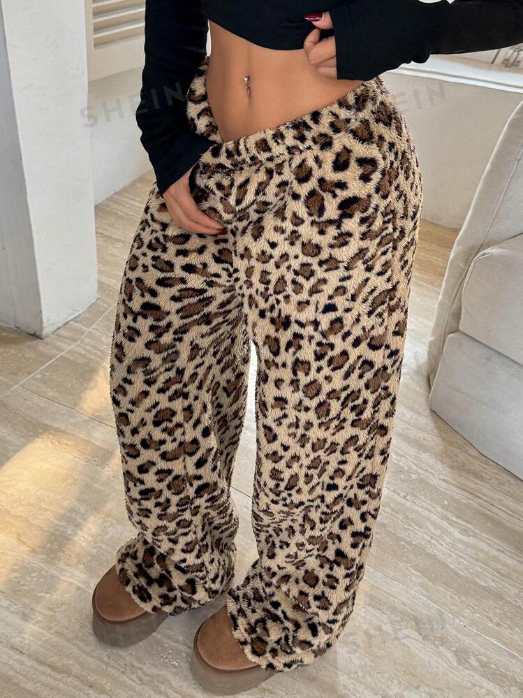 Fleece Leopard Print Pants