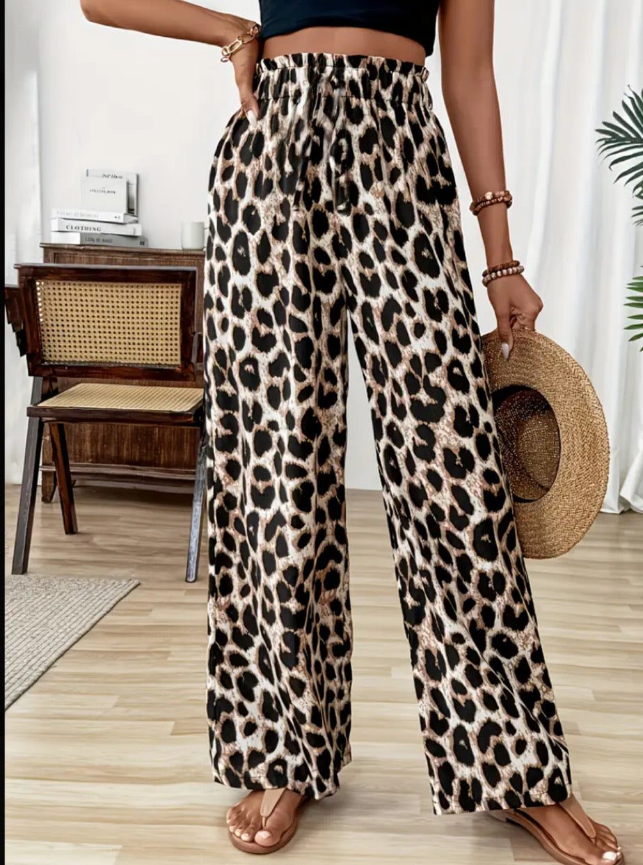 Leopard Print Wide Leg Pant
