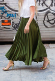 Pleated Satin Skirt