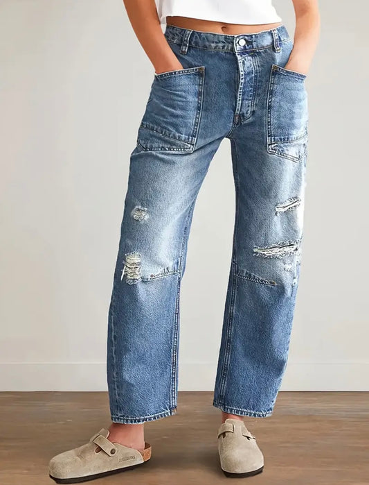 Distressed Barrel Jeans Size M (8)
