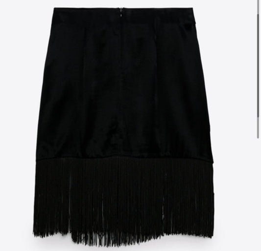 Satin Mini Skirt w/Tassels Sz L. Fits M-L.