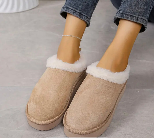 Slip-On Shoes with Fur Detail Sz 7-8