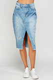 Front Slit Denim Skirt