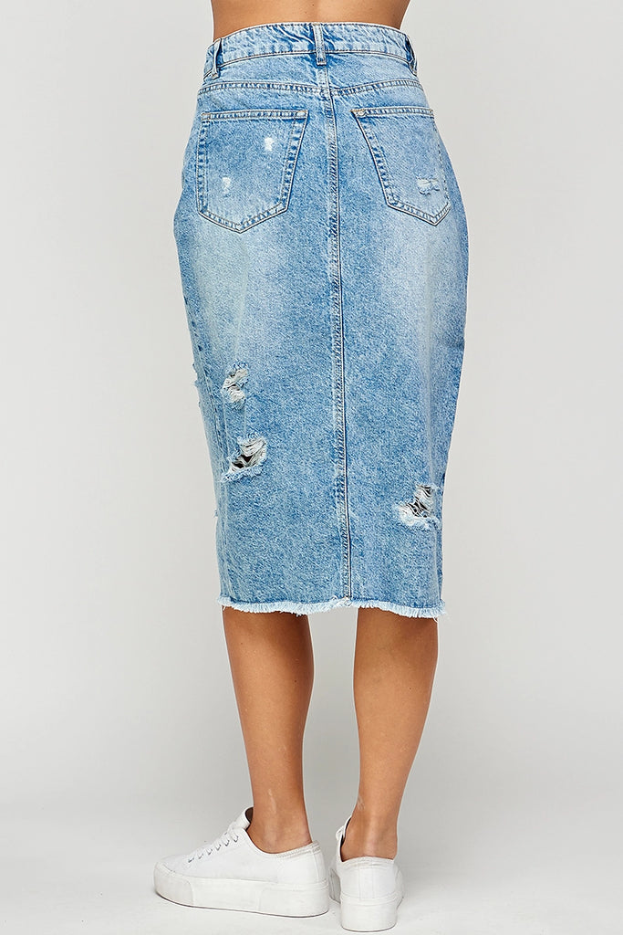 Front Slit Denim Skirt