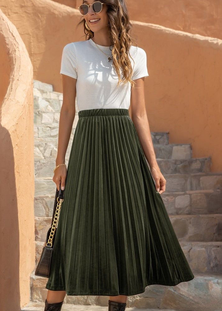 Pleated Satin Skirt